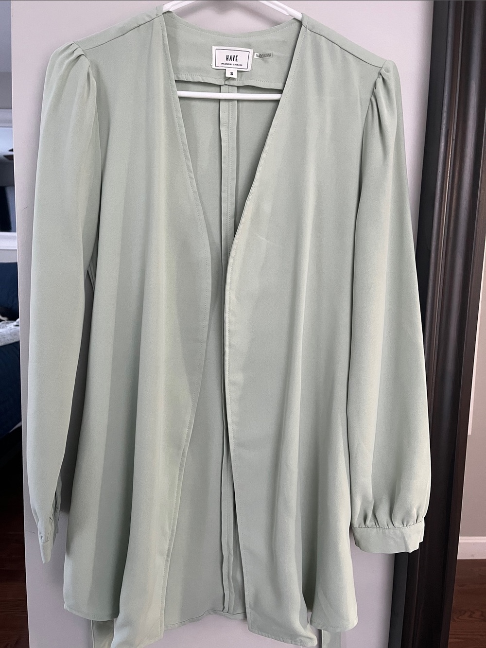 HAVE Sage Green Open Front Blouse with Tie - Size Small